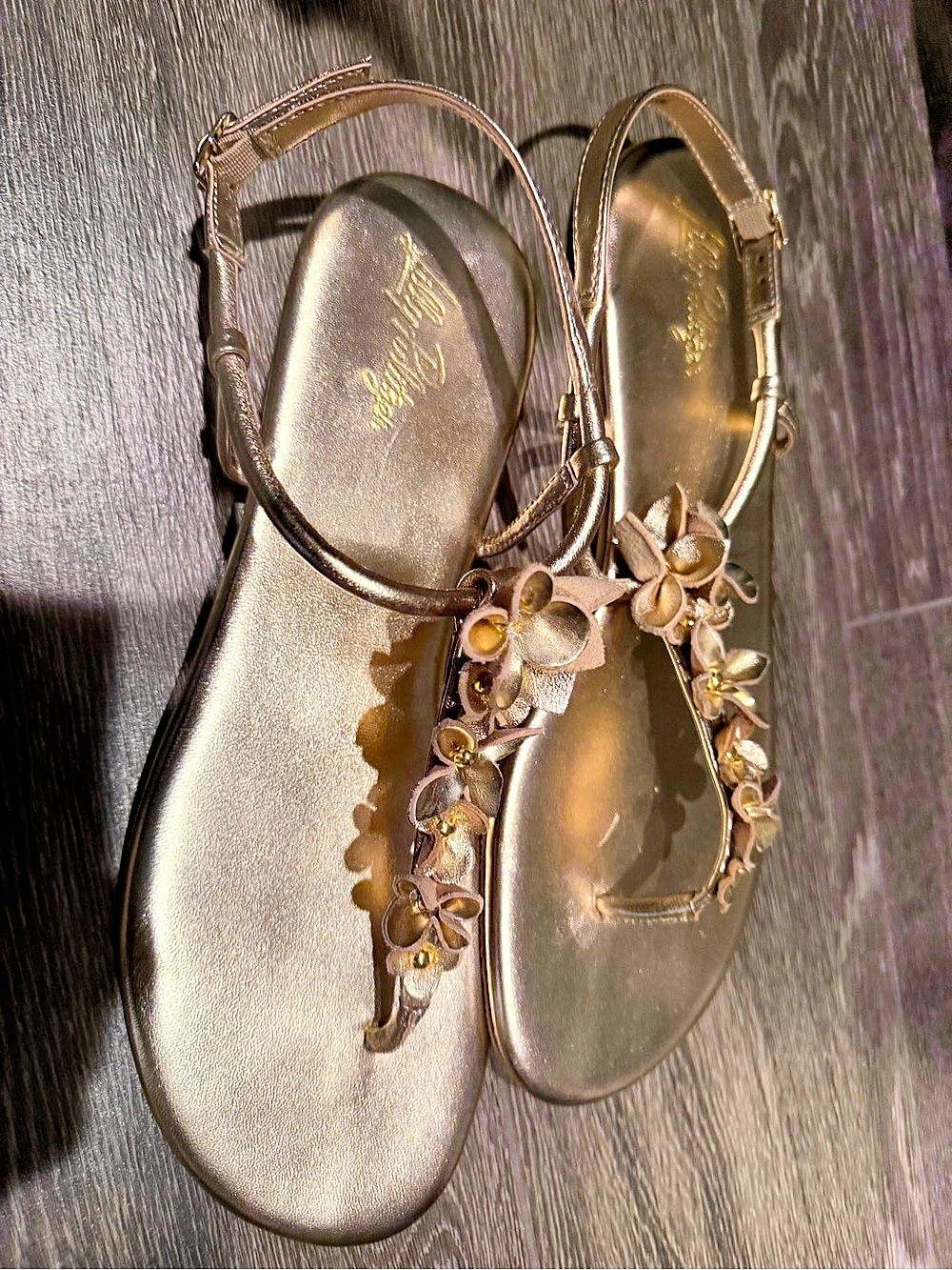 Lilly Pulitzer Heather Sandal Floral Embellished gold Sandals- barely worn